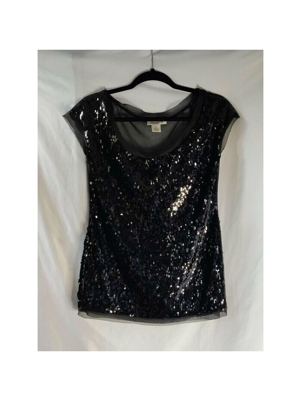 Arden B. Women's S Black Sequin Cap Sleeve Lined Party Blouse Top Y2K